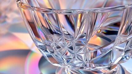 Poster - A close-up of a crystal bowl reflecting colorful light on a surface.