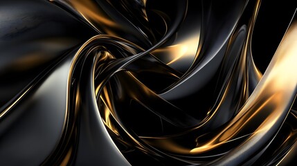 Poster - Abstract swirling black and gold metallic shapes
