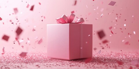 Wall Mural - pink gift box on pink background , minimal style. ai generated