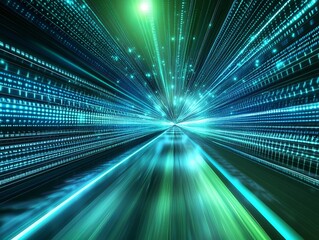 Fototapete - Futuristic data stream flowing through digital tunnel visualization