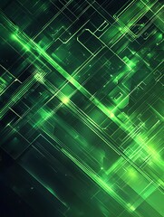 Fototapete - Futuristic green technology, glowing lines creating digital network