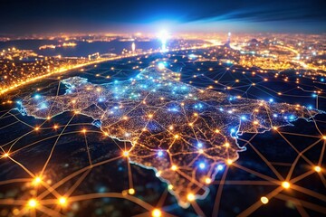 Poster - Aerial View of India's City Network: Illuminated Map at Night