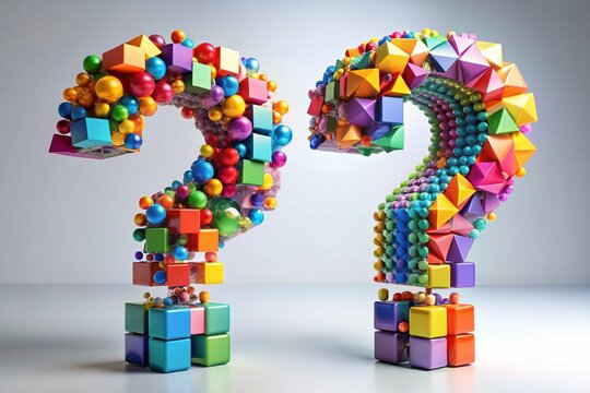 Geometric 3D Question Mark & Exclamation Point Punctuation Stock Photo