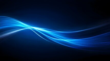 Poster - Abstract Blue Light Waves Flowing Dark Background