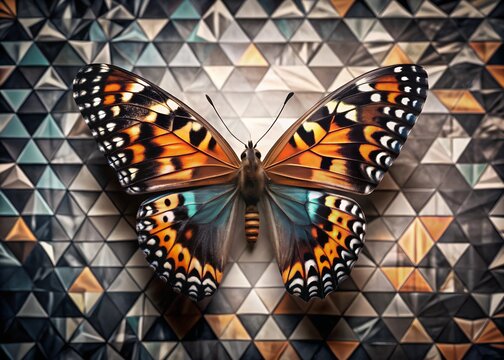 Vibrant Butterfly on Polygonal Gradient Background – Dynamic Abstract Art.