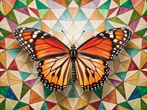 Vibrant Butterfly on Polygonal Gradient Background – Dynamic Abstract Art.