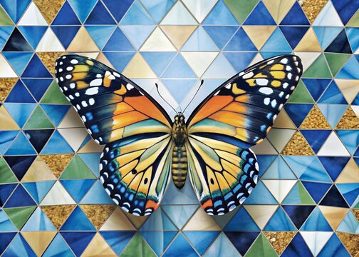 Vibrant Butterfly on Polygonal Gradient Background – Dynamic Abstract Art.