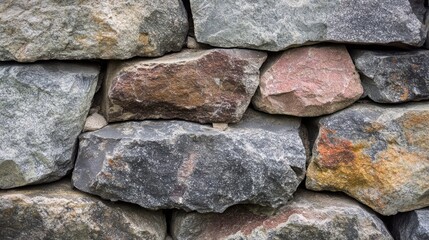 Poster - A close-up of a stone wall showcasing various textures and colors of the rocks.