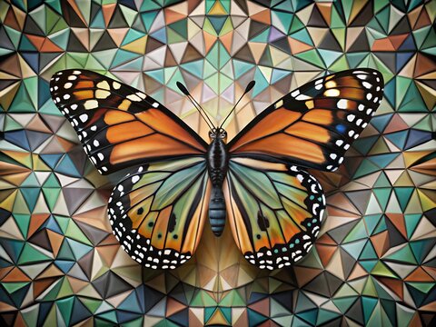 Vibrant Butterfly on Polygonal Gradient Background – Dynamic Abstract Art.