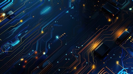 Poster - Abstract background with technology circuit board texture. Modern electronic motherboard texture. Engineering and communication concept for header, web banner, website, presentation