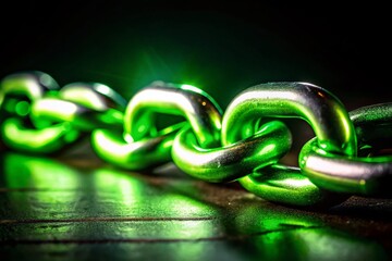 Wall Mural - Glowing Green Link in Metal Chain - Close-Up Silhouette Stock Photo