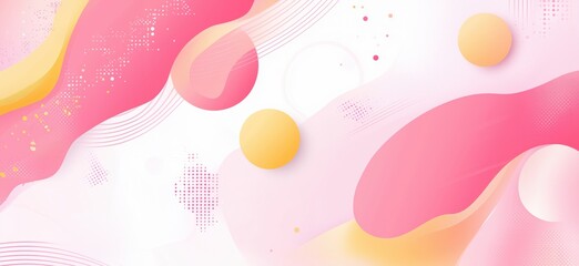 Poster - Abstract pink and yellow fluid shapes with circles and dots, modern design background, vibrant colors, smooth gradients, artistic composition, copy space for text