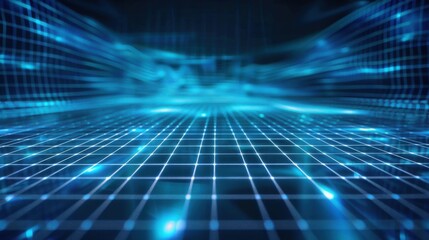Aufkleber - Abstract blue grid perspective design background with lighting. High technology lines landscape connect of future