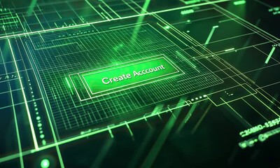 Poster - Digital Account Creation Interface Futuristic Green Technology Button