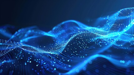Aufkleber - Abstract blue technology background with futuristic digital lines. Dynamic network wave and particle communication. Modern tech design with glowing motion and internet space concepts