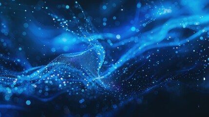 Aufkleber - Abstract blue technology background with futuristic digital lines. Dynamic network wave and particle communication. Modern tech design with glowing motion and internet space concepts