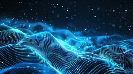Aufkleber - Abstract blue technology background with futuristic digital lines. Dynamic network wave and particle communication. Modern tech design with glowing motion and internet space concepts