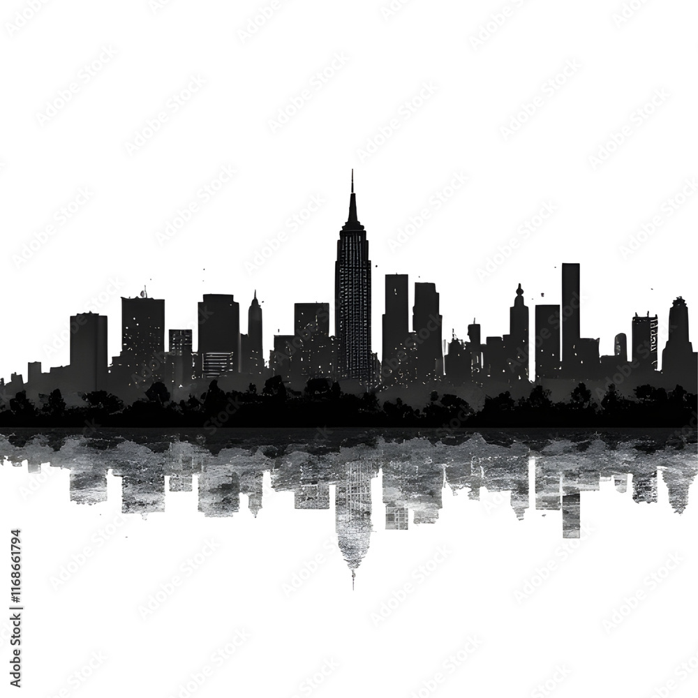 New York City skyline silhouette isolated on transparent background ...