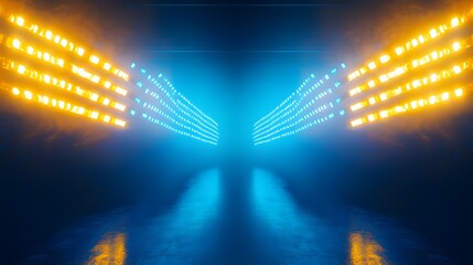Poster - Abstract Blue And Orange Neon Light Tunnel
