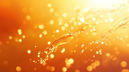 Poster - A close-up of water droplets sparkling against a warm, golden background.