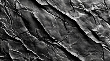 Poster - A close-up view of crumpled black paper texture, showcasing intricate folds and shadows.