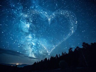 Poster - Celestial Heart: A Documentary-Style Photograph of a Starry Night Sky Forming a Heart Shape
