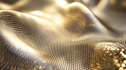 Poster - A close-up view of shimmering gold fabric, showcasing its texture and reflective qualities.