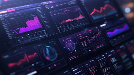 Poster - Dashboard for business analysis and data management system, with KPIs connected to various sectors, providing insights to drive decision-making, growth, and strategy.