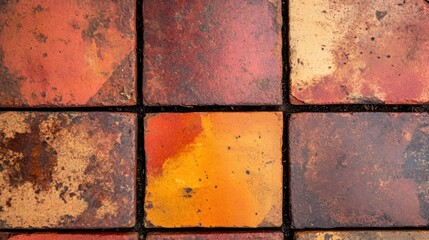 Poster - A close-up view of textured, colorful tiles arranged in a grid pattern.