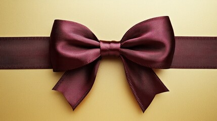 Wall Mural - A decorative burgundy ribbon bow on a golden background.