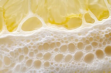 Poster - Close-Up View of a Texture from a Natural Object Displaying Intricate Patterns of Cells, Honeycomb Shapes, and Vivid Yellow and White Coloration in a Microenvironment