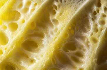 Poster - Close-Up View of a Yellow Cellular Texture Showcasing Intricate Patterns and Unique Light Reflections for Artistic and Scientific Use