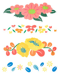 Wall Mural - Colorful flower divider png, flat design sticker, illustration set