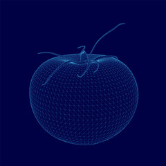 Poster - Blue tomato is shown in a computer generated image. The image is a close up of the tomato, with the stem and leaves visible. The image has a futuristic and abstract feel to it