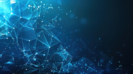Aufkleber - Abstract technology of low poly triangle shape with dots and lines network dynamic on blue cyber space illustration background