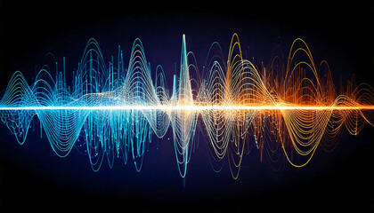Poster - Stunning abstract wave visualization.  Vibrant blue and orange hues create a dynamic, energetic feel, perfect for tech, music, or data visualization projects.