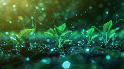 Poster - agricultural technology futuristic and innovation background. young plants or growing seeds. cultiva