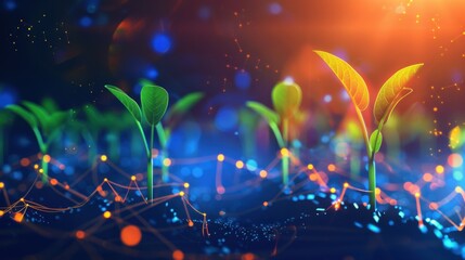 Poster - agricultural technology futuristic and innovation background. young plants or growing seeds. cultiva