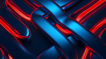 Poster - Abstract Blue And Red Intertwined Metallic Lines
