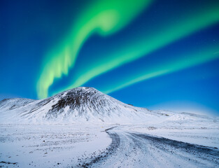Wall Mural - aurora borealis in scandinavia. norway, lofoten islands. northern lights over the mountains. starry 