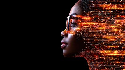 Poster - Innovative digital transformation abstract portrait visual art dark environment side view technology concept