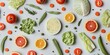 © ANUAR - Fresh and Colorful Assortment of Vegetables and Fruits on White Background Showcasing Organic Produce for Healthy Eating and Cooking Ideas