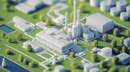 Wall Mural - An eco-friendly industrial park with factories utilizing geothermal energy and water recycling systems to minimize environmental impact