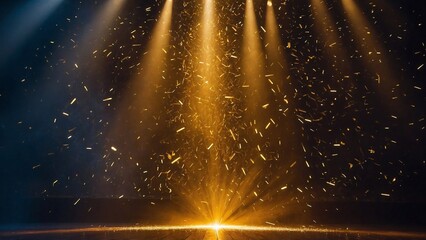 Wall Mural - A dazzling stage illuminated by golden rays and sparks creates a captivating background for a stock photo