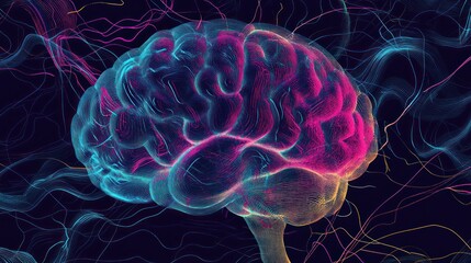 Aufkleber - A colorful, stylized representation of a brain with swirling neural connections.