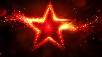 Poster - Glowing Red Star Abstract Light Trails Design