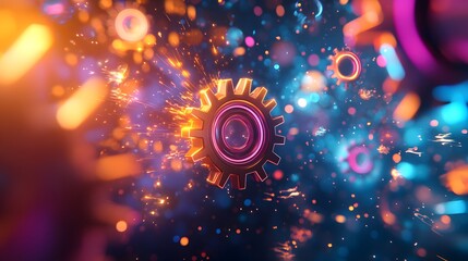 Poster - Glowing Gear Mechanism With Sparks and Bokeh