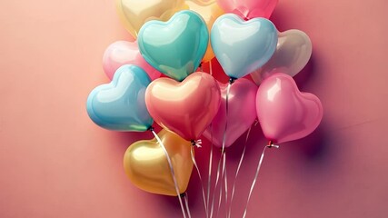 Fototapete - This cluster of vibrant heart-shaped balloons adds a festive touch to a cozy Valentines Day setting.