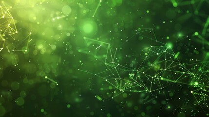 Poster - Banner with green abstract background with a network grid and particles connected. Sci-fi digital technology with line connect network and data graphic background. Abstract polygonal wallpaper 