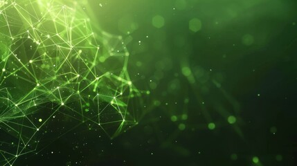 Poster - Banner with green abstract background with a network grid and particles connected. Sci-fi digital technology with line connect network and data graphic background. Abstract polygonal wallpaper 